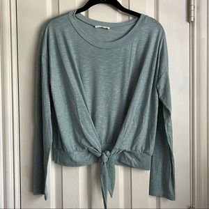 Blue long sleeve front-tie shirt